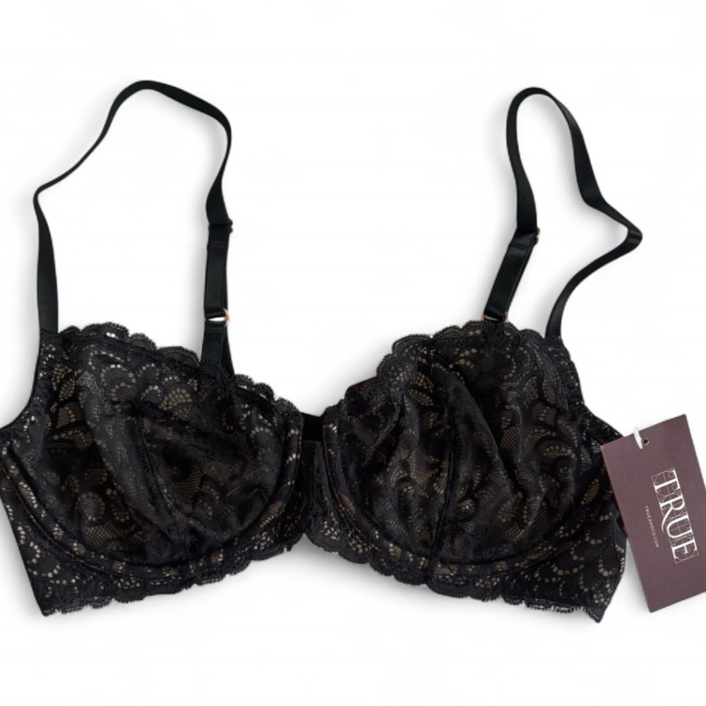 True & Co. Gramercy Balconette Bra | Black Lace | 34B | NWT